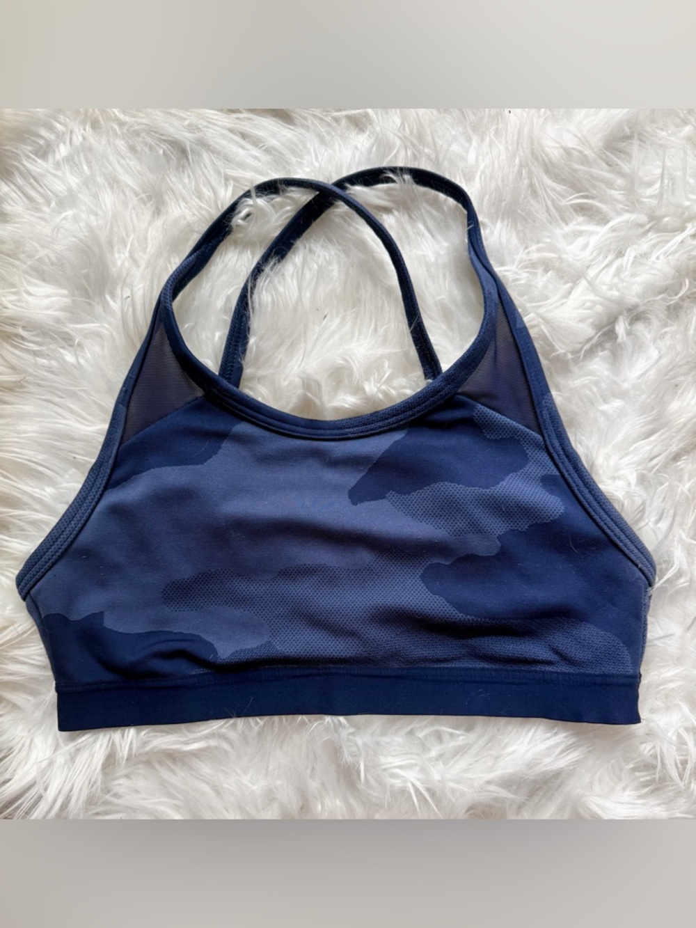 aerie Navy Camouflage Mesh-Back Seamless Sports Bra